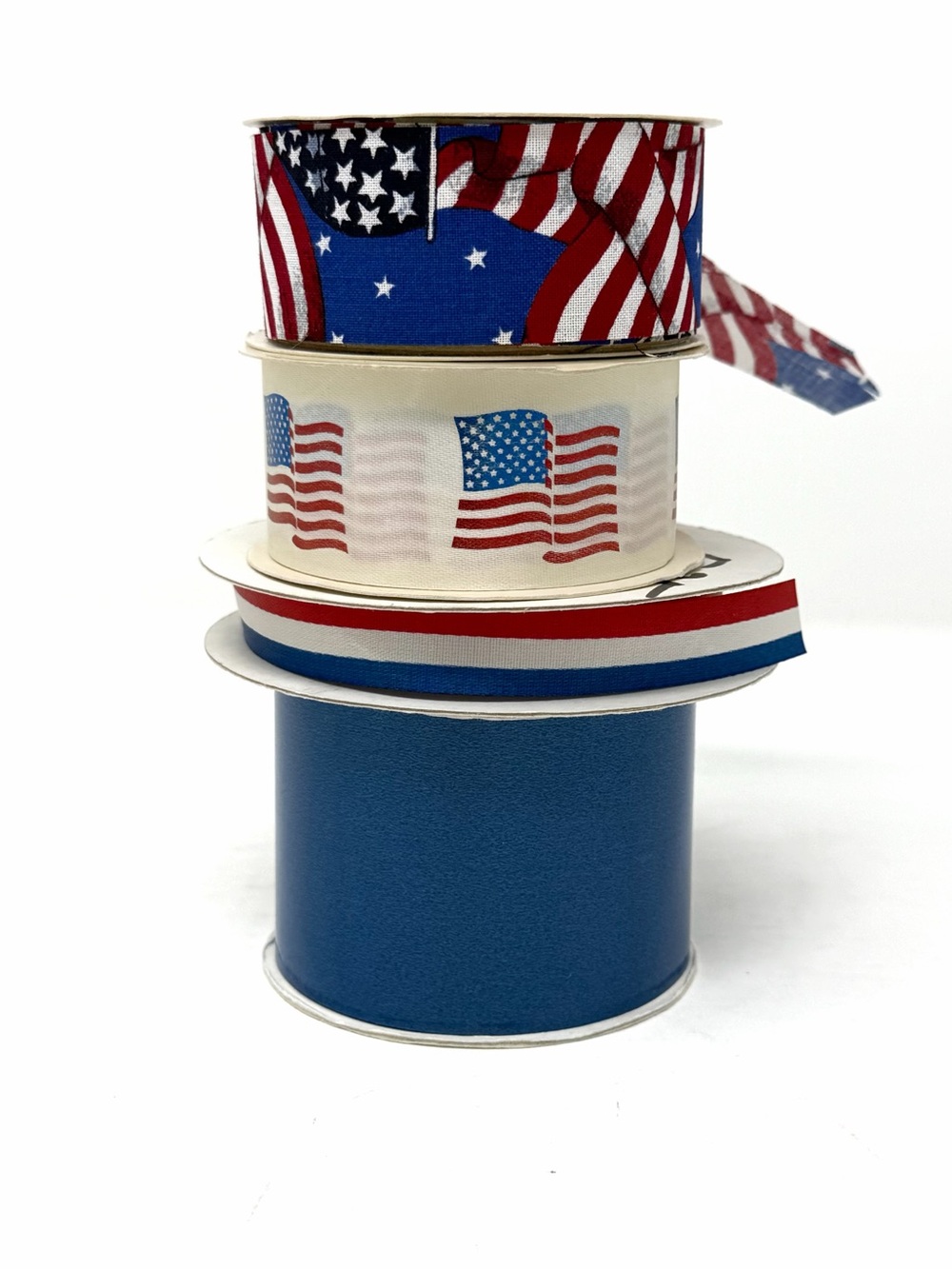 Patriotic Ribbon Destash Lot USA Flag Red White Blue Craft Wreath Decor 4 Spools